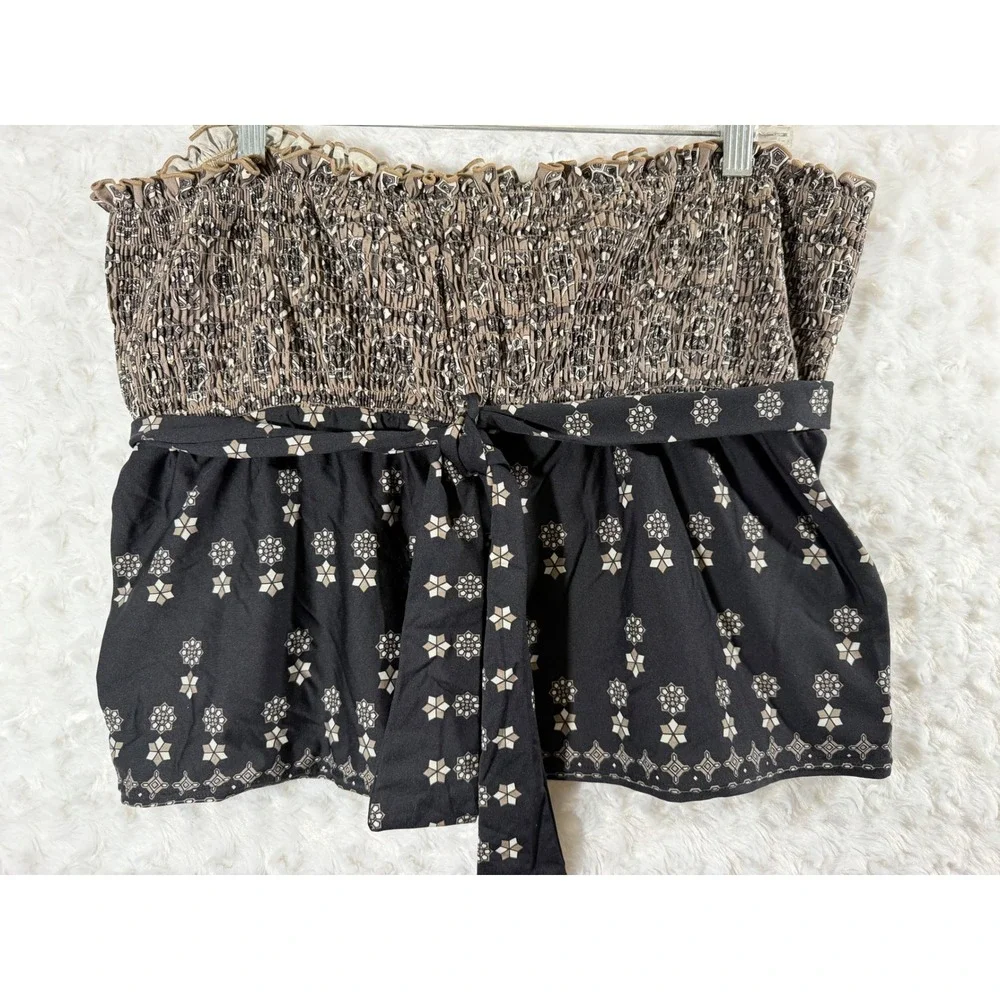 Juicy Couture Beach Royalty Smocked Bandeau Black Tan Large Tankini Bikini Set